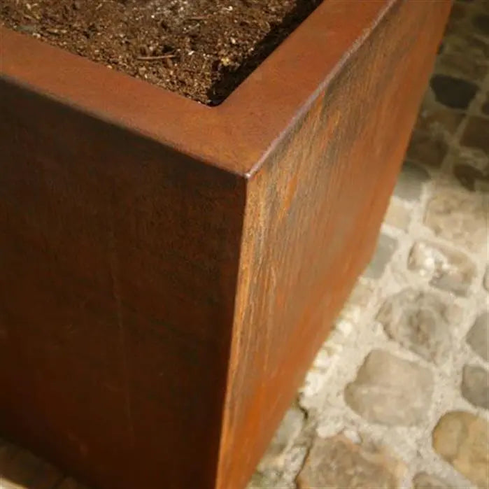 Corten Steel Planter on Wheels 80 x 80 x 80 cm