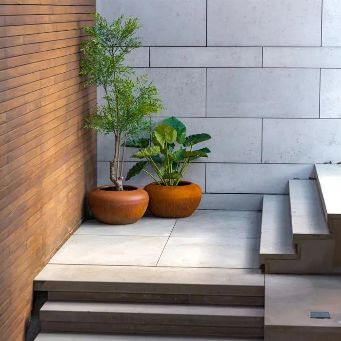 Maceta redonda de acero corten de 78 x 43,1 cm - Con base