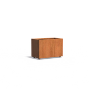 Maceta de acero corten con ruedas, 90 x 50 x 60 cm