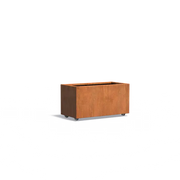 Maceta de acero corten con ruedas, 100 x 50 x 50 cm