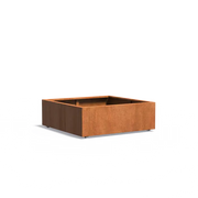 Maceta de acero corten con ruedas, 120 x 120 x 40 cm