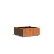 Maceta de acero corten con ruedas, 100 x 100 x 40 cm