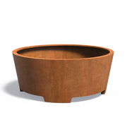 Maceta redonda de acero corten con patas, 200 x 80 cm