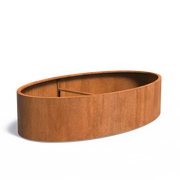 Maceta ovalada de acero corten de 280 x 160 x 60 cm