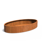 Maceta ovalada de acero corten de 280 x 160 x 40 cm