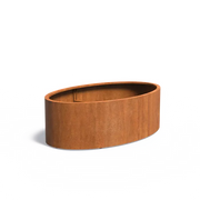 Maceta ovalada de acero corten de 200 x 120 x 60 cm
