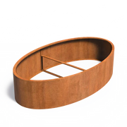 Maceta ovalada de acero corten de 280 x 160 x 60 cm