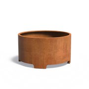 Maceta redonda de acero corten con patas, 150 x 80 cm