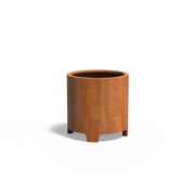 Maceta redonda de acero corten con patas, 80 x 80 cm