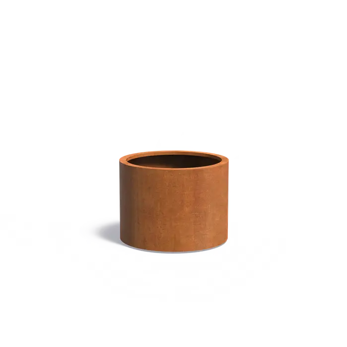 Jardinière ronde en acier Corten 80 x 60 cm sur roulettes