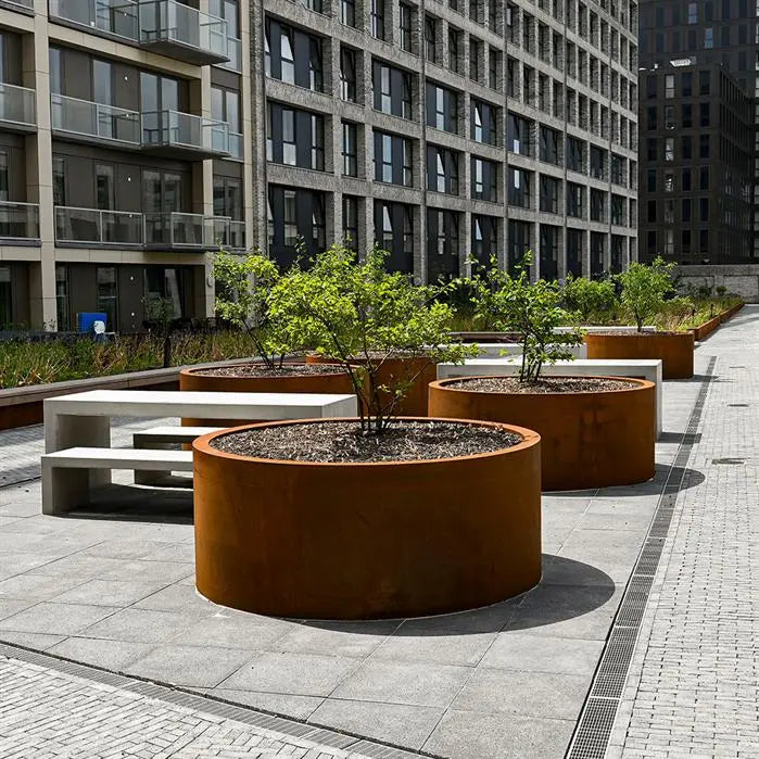 Jardinière ronde en acier Corten 100 x 80 cm - Sans fond