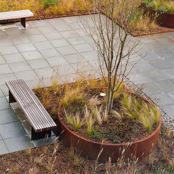 Maceta redonda de acero corten de 200 x 80 cm - Sin base