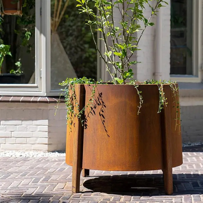 Cortenstaal Plantenbak Op Poten Rond 50 x 120 cm