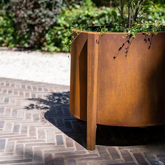 Corten Steel Planter on Legs Round 60 x 100 cm
