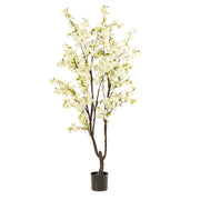 Pianta artificiale - Prunus - Fiore di ciliegio - Bianco - 210 cm