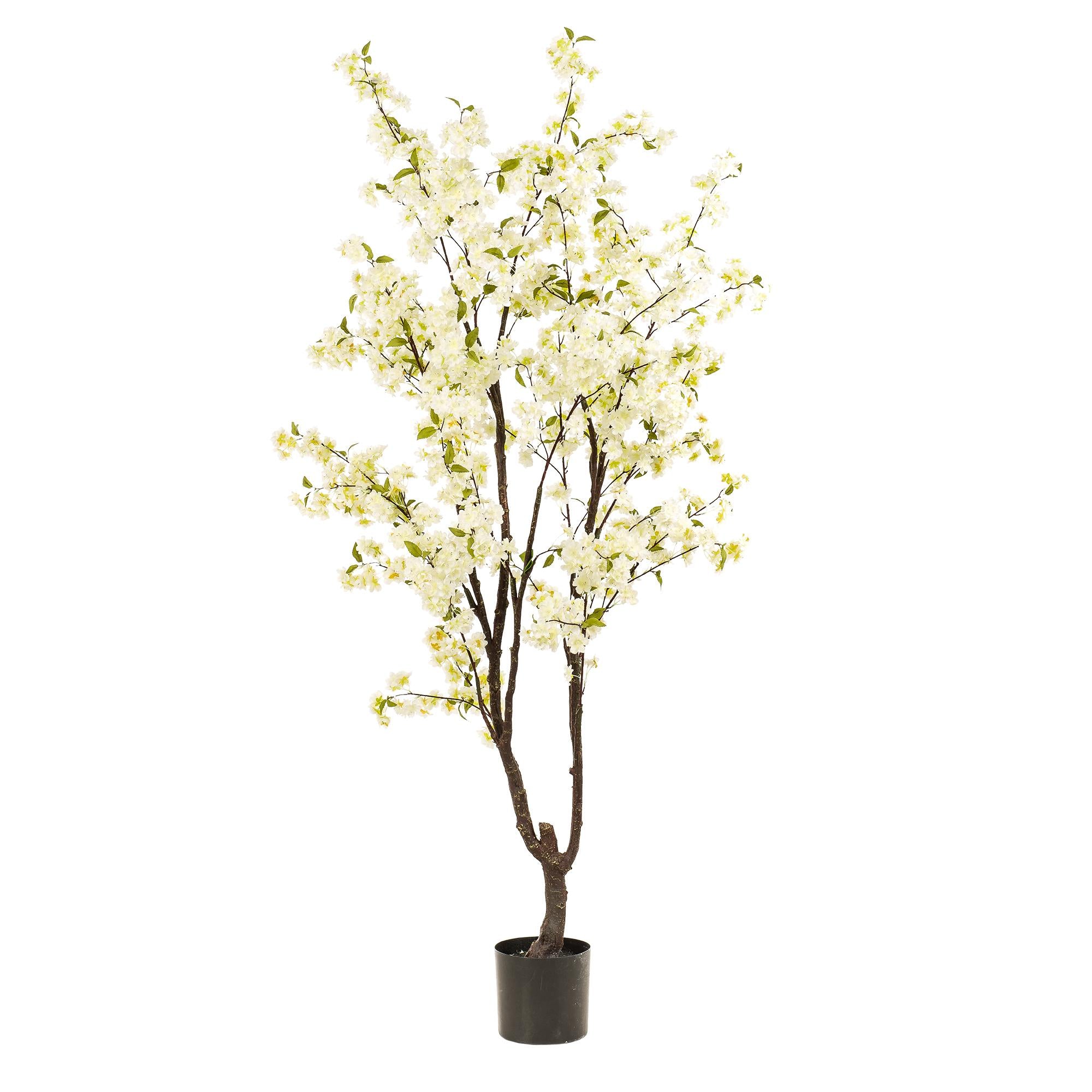 Pianta artificiale - Prunus - Fiore di ciliegio - Bianco - 210 cm