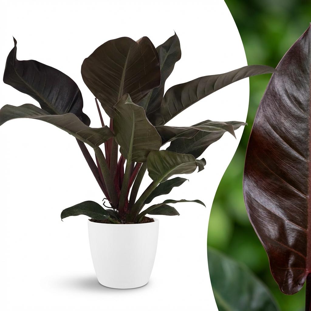 Philodendron Imperial Red - Rood - Weinig onderhoud - 1 Plant - met Potter Wit - Pot 19cm - Hoogte 60cm