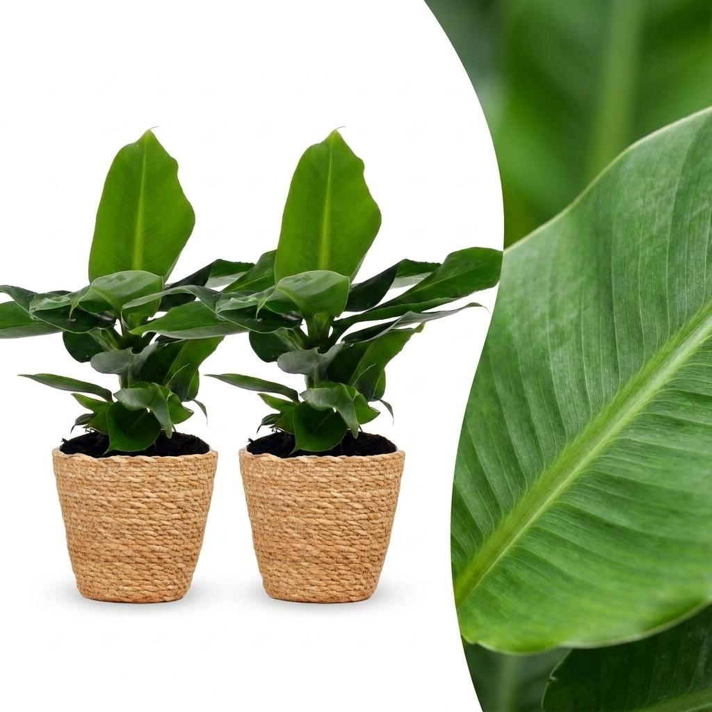 Musa Oriental Dwarf - Dwergbanaan - 2x - met Zeegras Mand - Pot 12cm - Hoogte 30cm