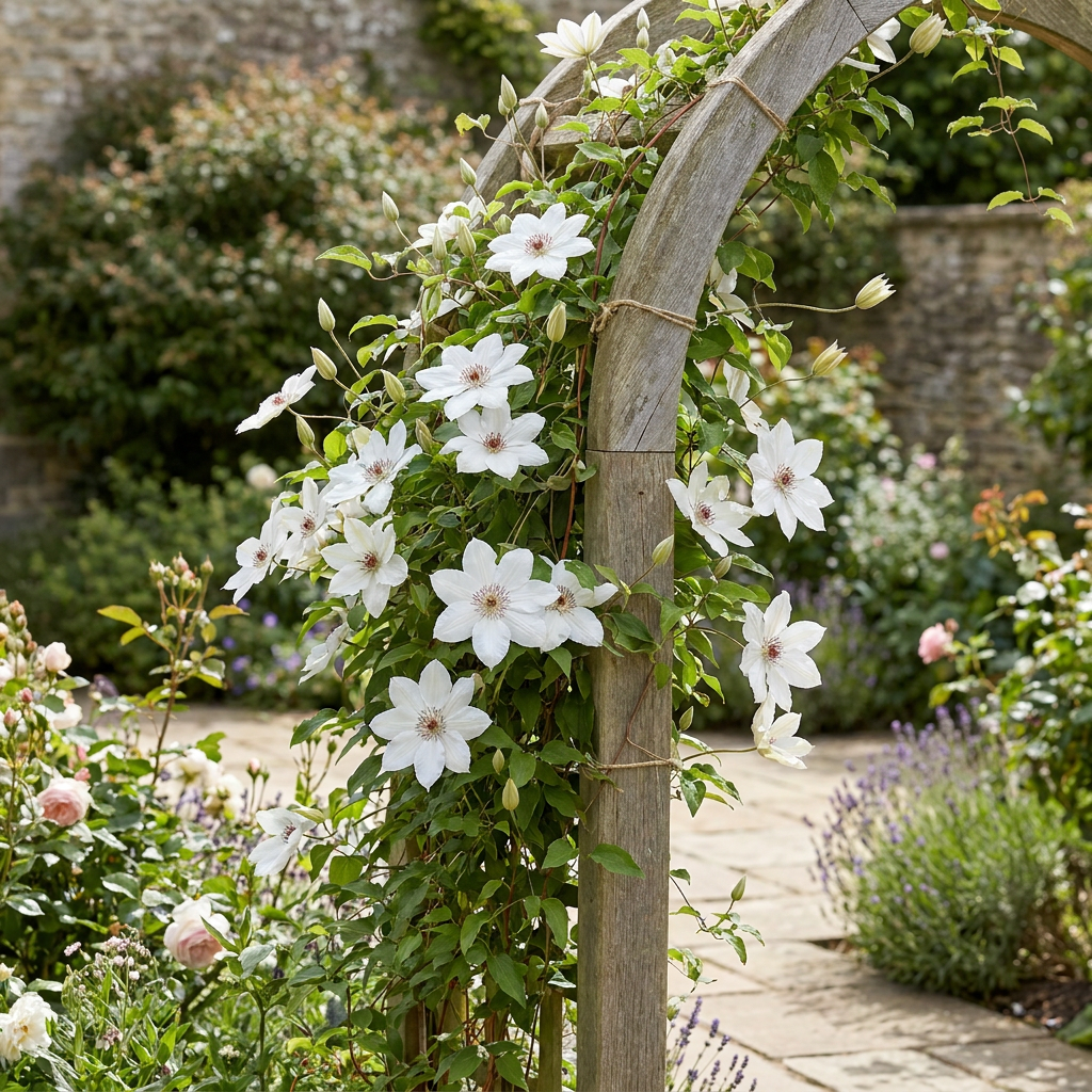 Clematis Miss Bateman - Bosrank 4x - Wit - Klimplant - Ø9cm - ↕35cm