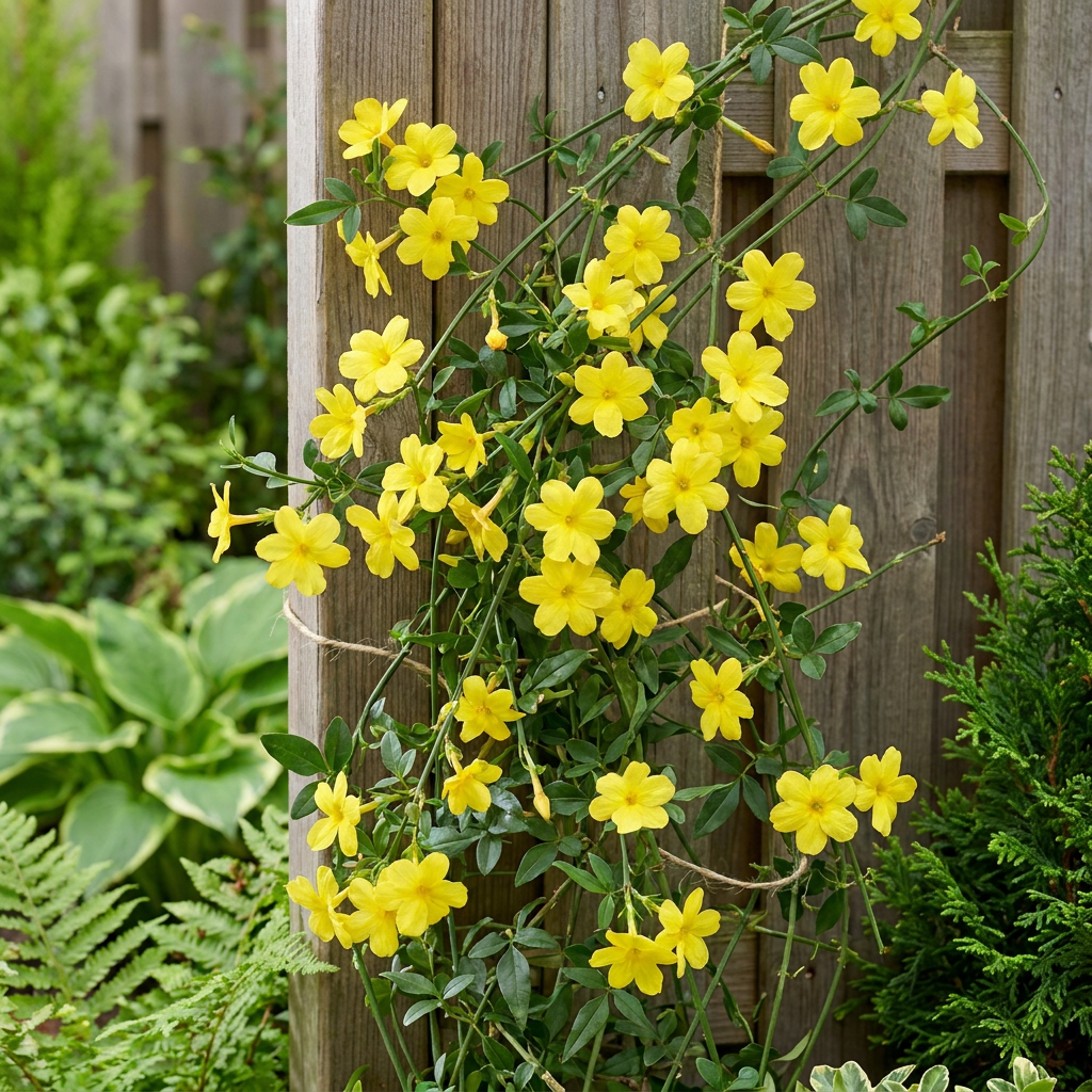 Jasminum nudiflorum - Winterjasmijn 6x - Geel - Klimplant - Ø9cm - ↕35cm