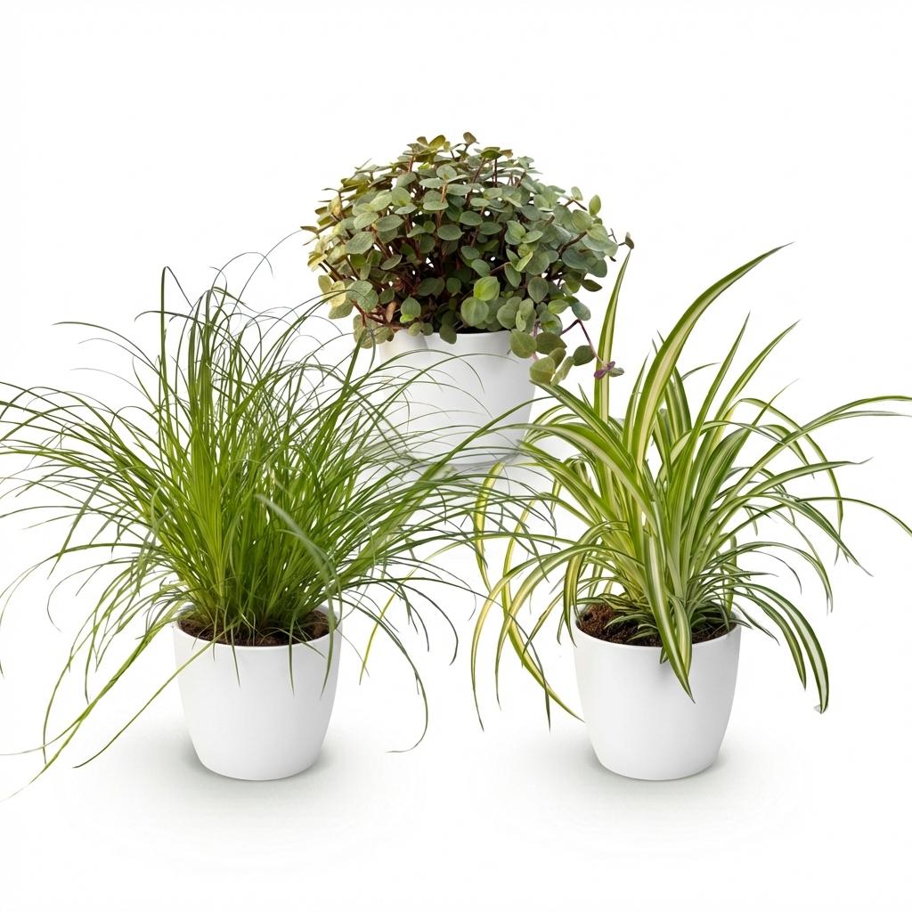 Plantenbox - Cyperus - Calissia - Chlorophytum - 3 Planten - met Potter Wit - Pot 12cm - Hoogte 20cm