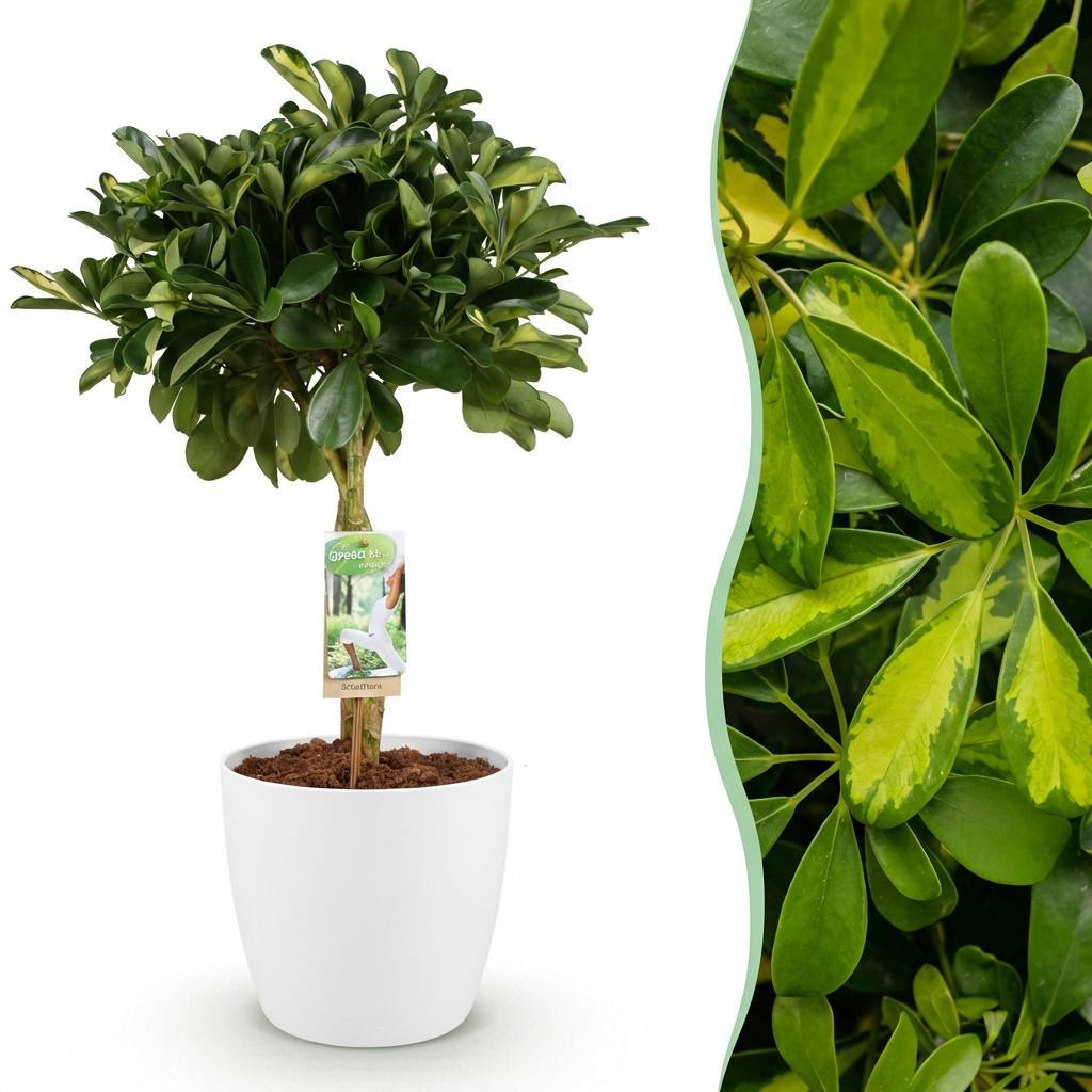 Schefflera Gold Capelle - Vingerboom - met Potter Wit - Pot 21cm - Hoogte 70-80cm