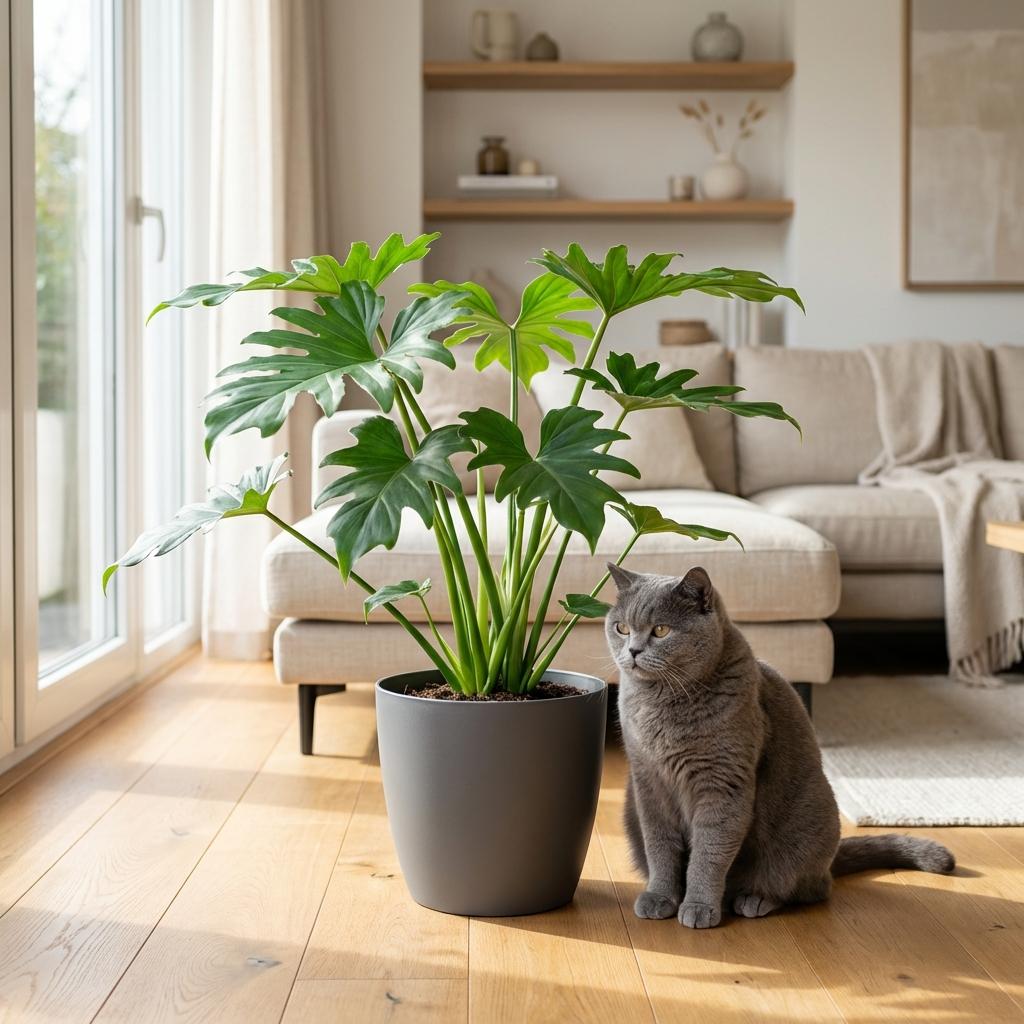 Philodendron - Philodendron Lacerum - Groen - Weinig onderhoud - 1 Plant - met Potter Grijs - Pot 19cm - Hoogte 65cm