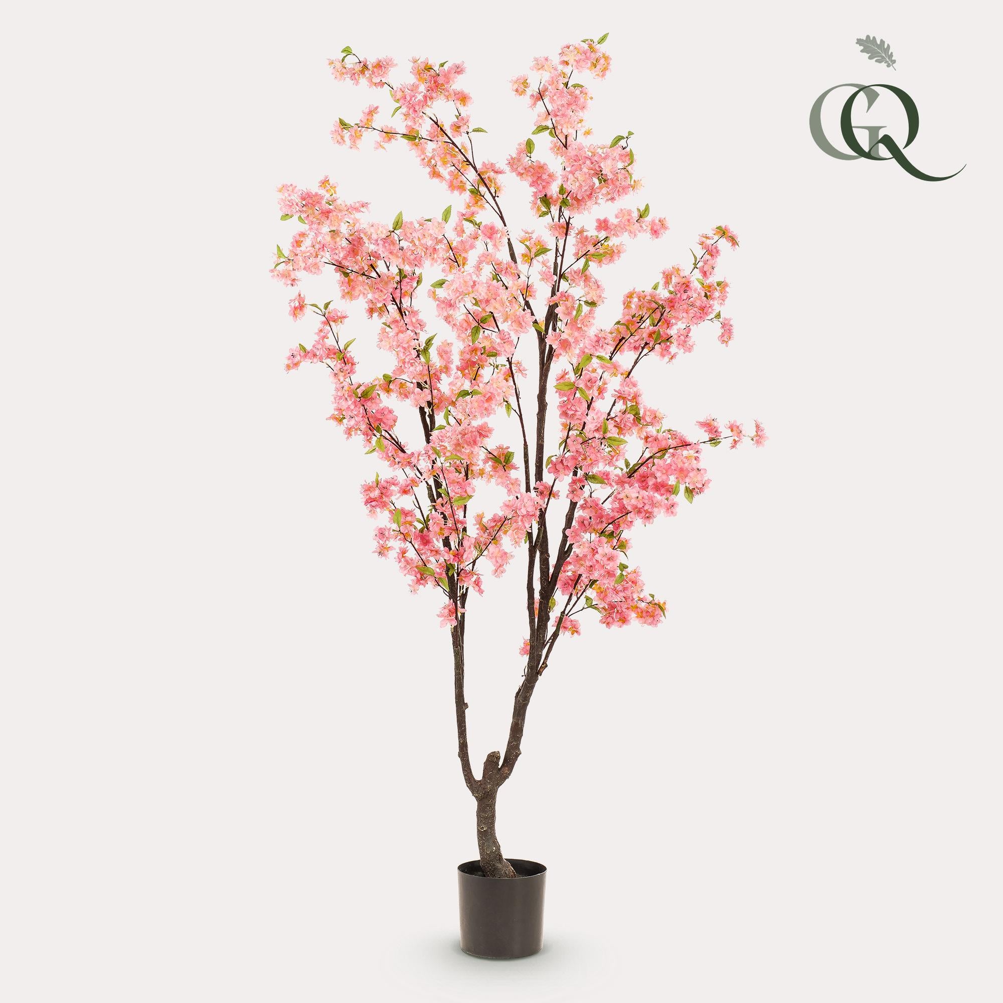 Pianta artificiale - Prunus - Fiore di ciliegio - Rosa - 210 cm