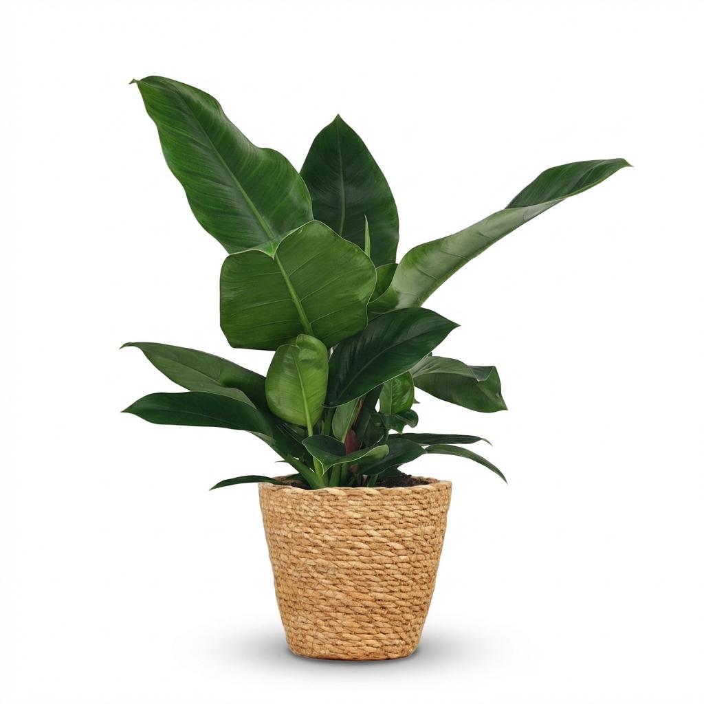 Philodendron Imperial Green - Groen - Weinig onderhoud - 1 Plant - met Mand - Pot 19cm - Hoogte 65cm
