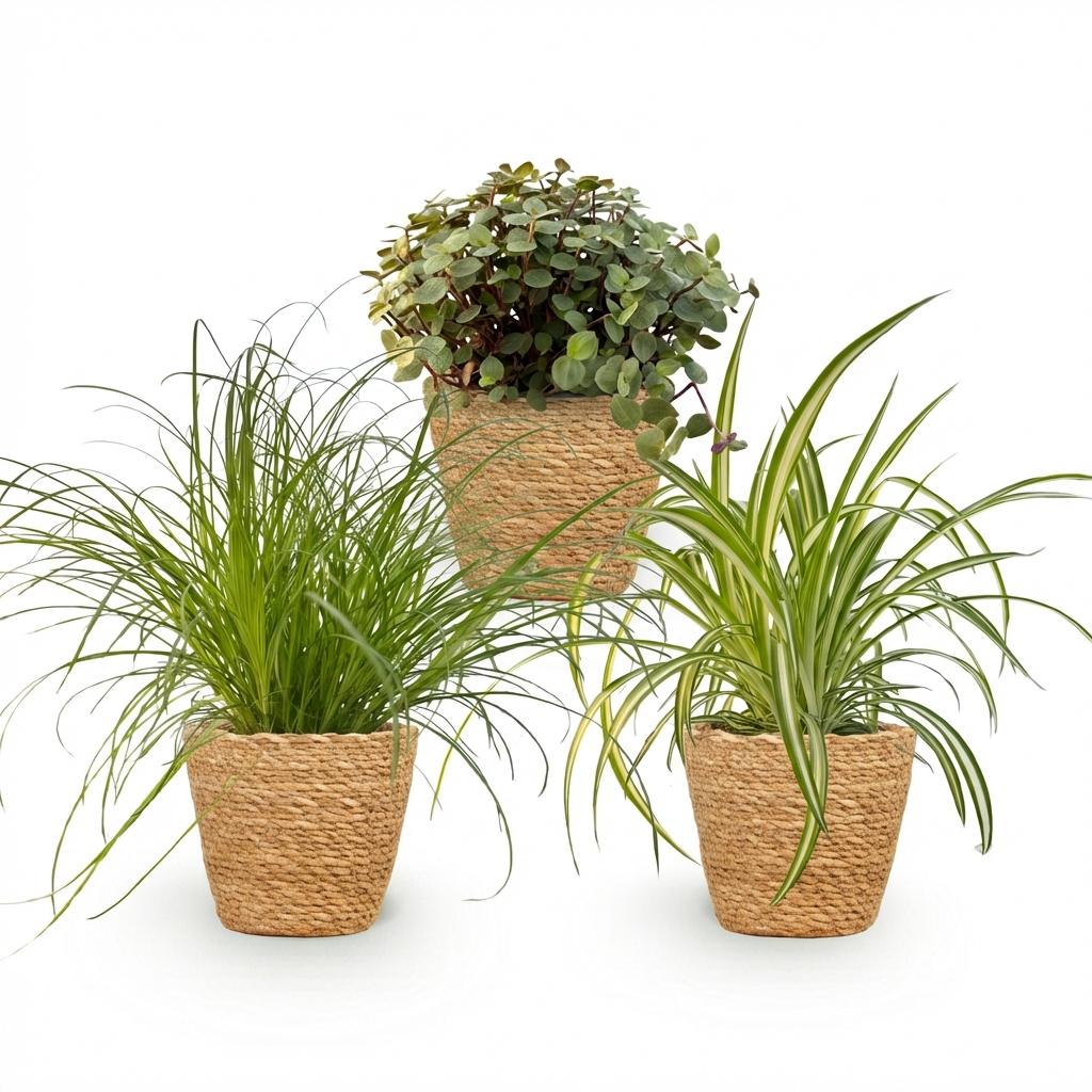 Plantenbox - Cyperus - Calissia - Chlorophytum - Mix van 3 - Huisdiervriendelijke Planten - Groen - 3 Planten - met Mand - Pot 12cm - Hoogte 20cm