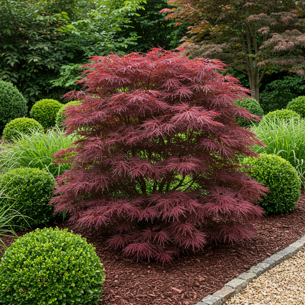 Green boutiQ - Terrassenpflanze - Japanischer Ahorn - Acer palmatum Sumi-nagashi - Rot - 1 Pflanze - Laubabwerfend - Topf 19cm Höhe 70cm