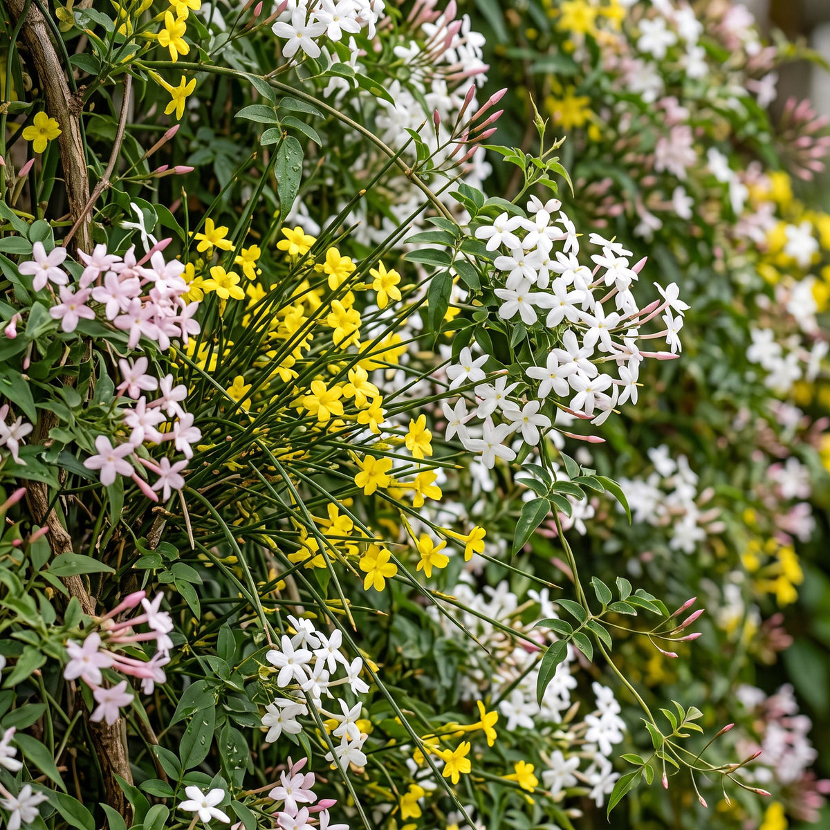 Jasminum Tricolour - Driekleurige jasmijn 12x - Geel - Wit - Roze - Klimplant - Ø9cm - ↕35cm