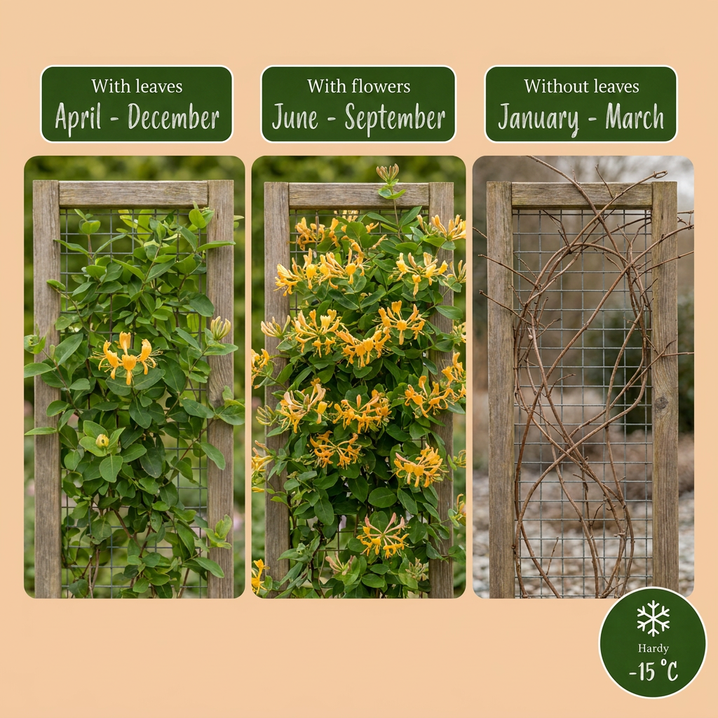 Lonicera tellmanniana - Tellmann-kamperfoelie - Oranje - Geel - Klimplant - Ø9cm - ↕35cm