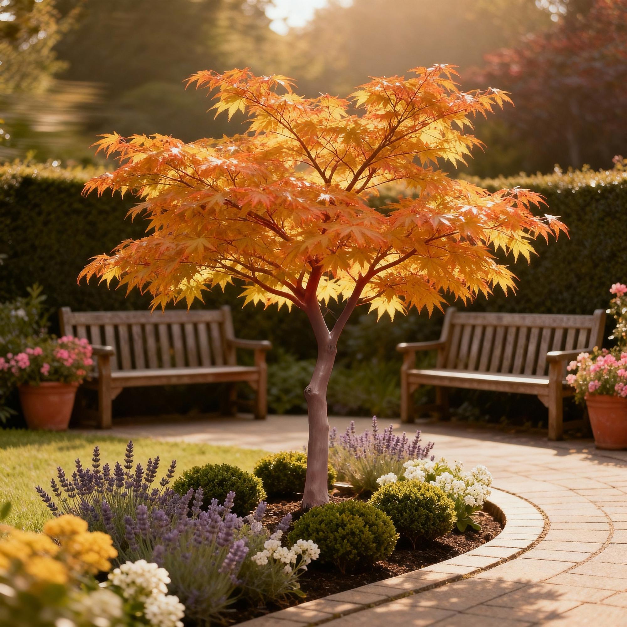 Acer palmatum Sangokaku - Groen - 3 Planten - Bladverliezend - Weing Onderhoud - Pot 12cm Hoogte 35cm