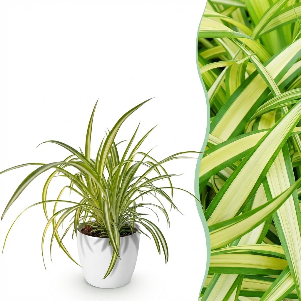 Chlorophytum comosum Variegatum - Bonte Graslelie - met Potter Wit - Pot 12cm - Hoogte 20cm