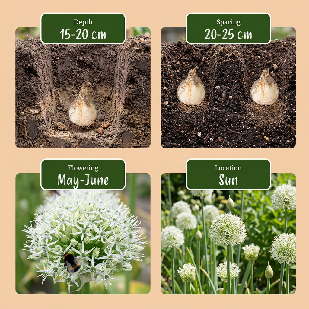 12 bulbos de Allium Mount Everest - Cebolla ornamental - Blanca - Floración de verano - Tamaño del bulbo 16/18