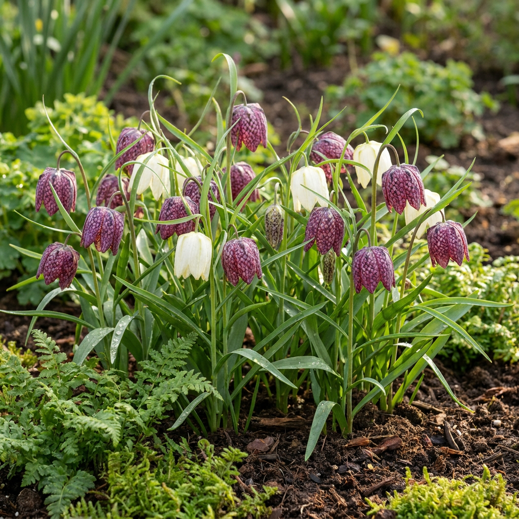 60 kpl Fritillaria Meleagris Mix - Kukkasipuleita - Ruutukuviosekoitus - Violetti ja valkoinen - Luonnonmukaista sipulia - Sipulin koko 6/7