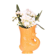 Kolibri Orchids | Orchidea bianca 'Nazaré' + Vaso per pesci arancione - dimensioni del vaso Ø9cm | pianta da appartamento fiorita - fresca dal coltivatore