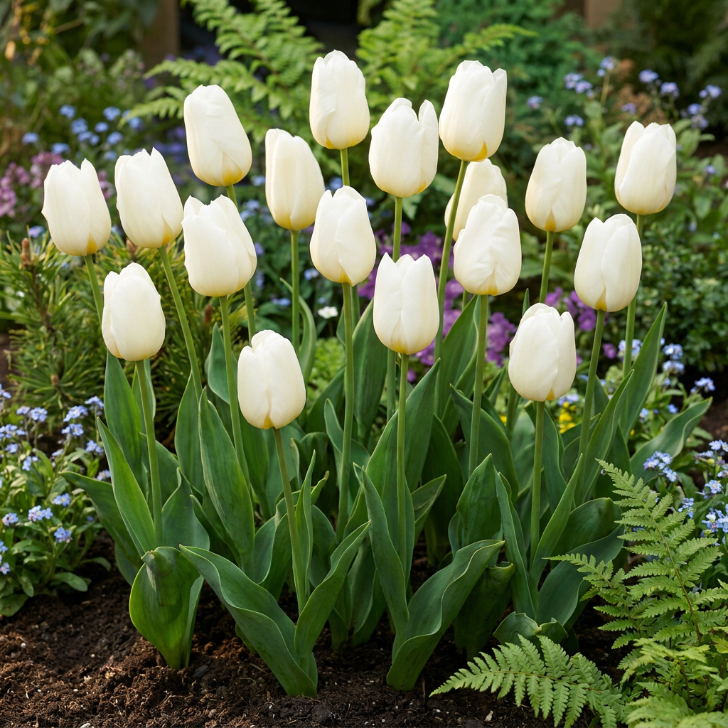 120x Tulipa Triumph White - Cibule květin - Tulipán Triumph - Bílá - Jarní kvetoucí - Velikost cibule 11/12