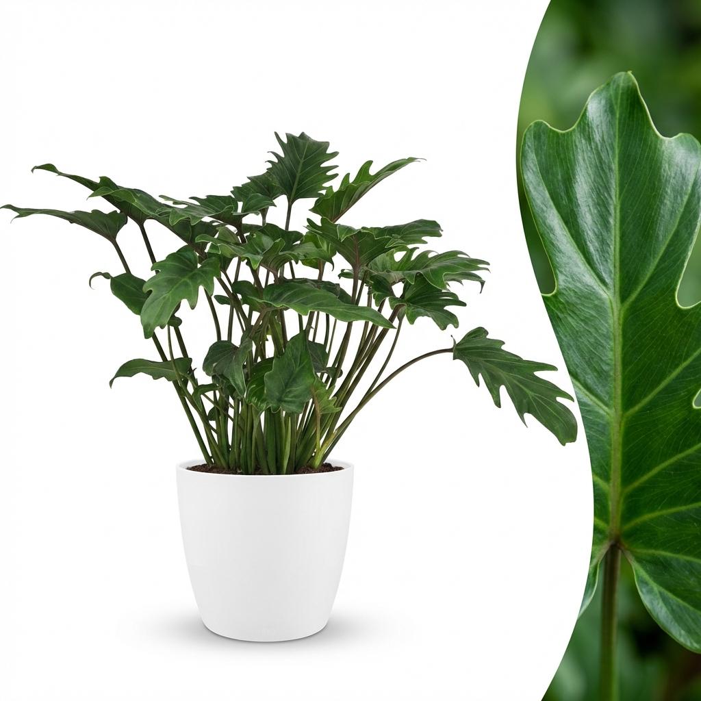 Philodendron Xanadu - Groen - Weinig onderhoud - 1 Plant - met Potter Wit - Pot 19cm - Hoogte 60cm