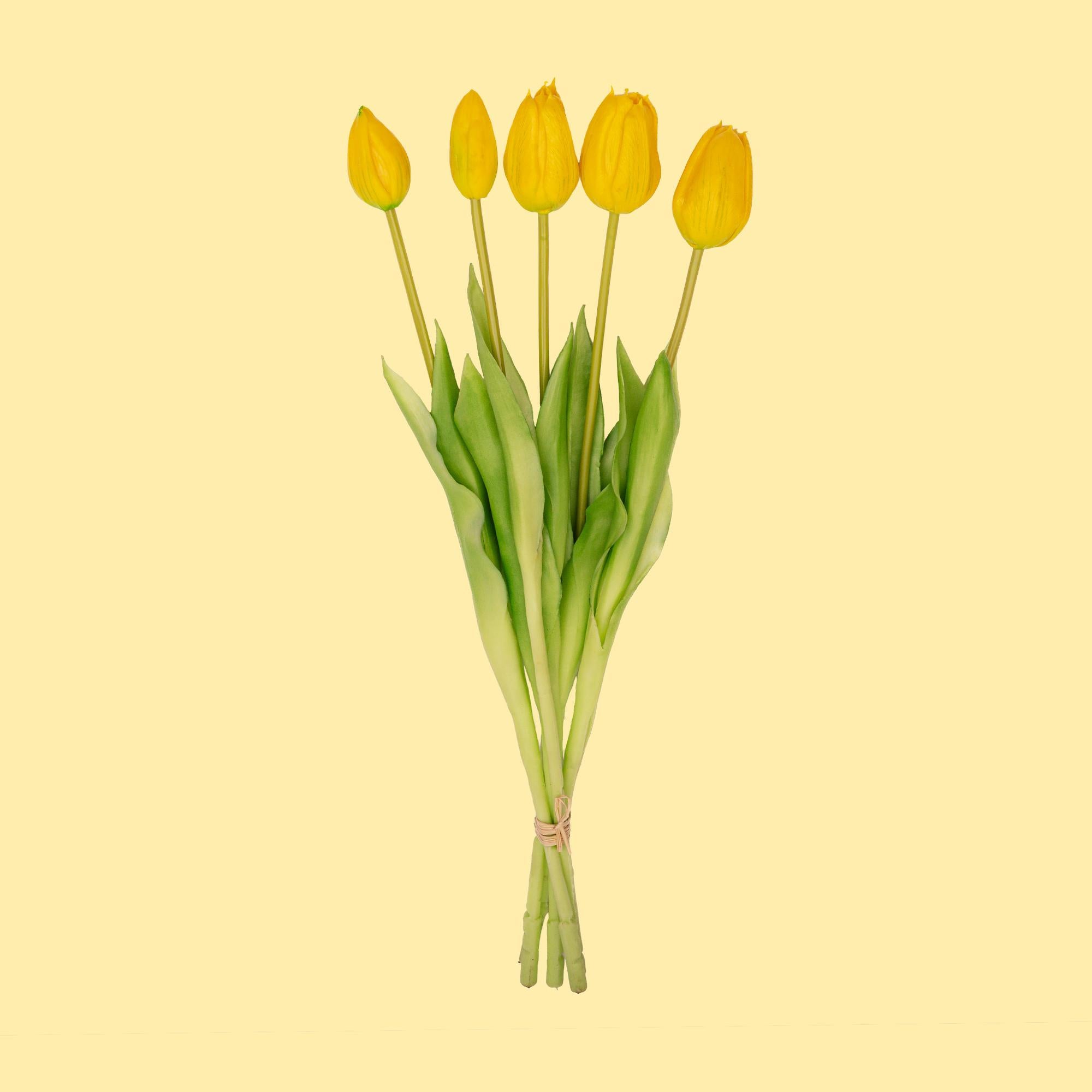 Bouquet di tulipani gialli - 10 pezzi - Tulipani artificiali 'Real Touch' - 42 cm (gialli)