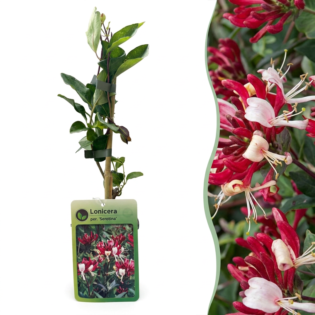 Lonicera per. 'Serotina' - Kamperfoelie 4x - Paars - Geel - Klimplant - Ø9cm - ↕35cm