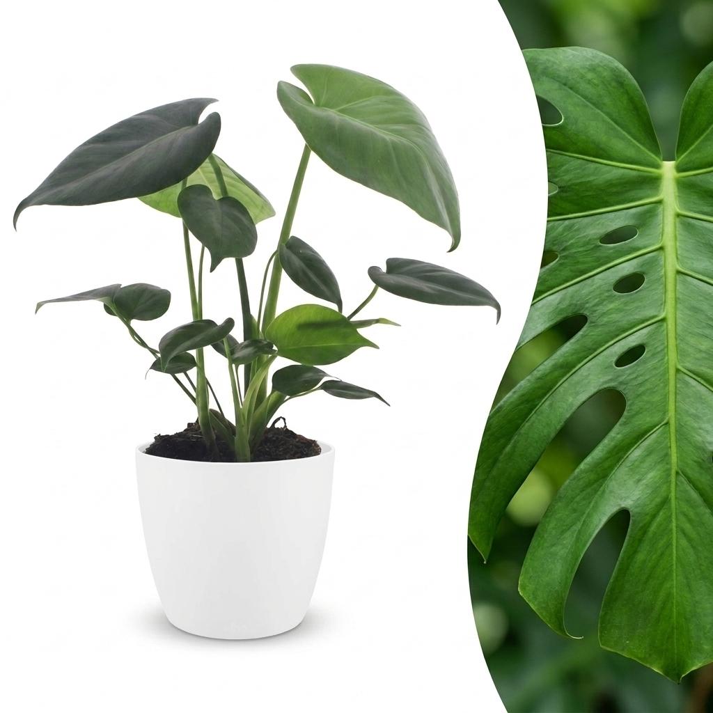 Monstera Deliciosa - Gatenplant - met Potter Wit - Pot 12cm - Hoogte - 30cm