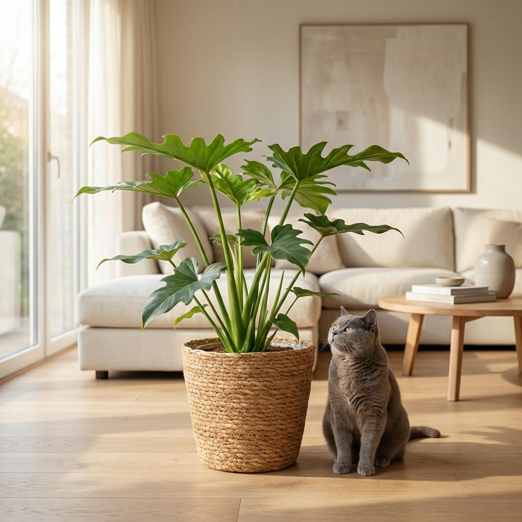 Philodendron Lacerum - Groen - Weinig onderhoud - 1 Plant - met Mand - Pot 19cm - Hoogte 65cm