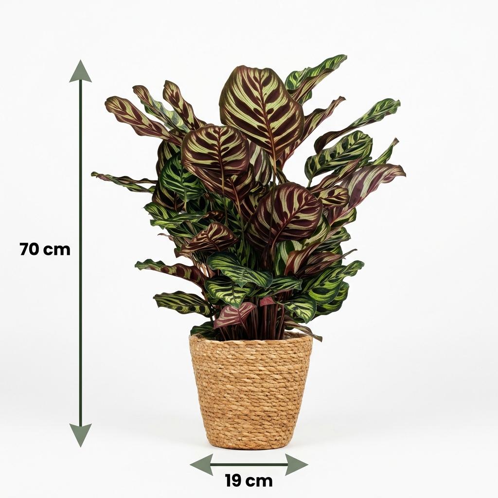 Pauwenplant - Calathea Makoyana - Groen - Weinig onderhoud - 1 Plant - met Mand - Pot 19cm - Hoogte 70cm