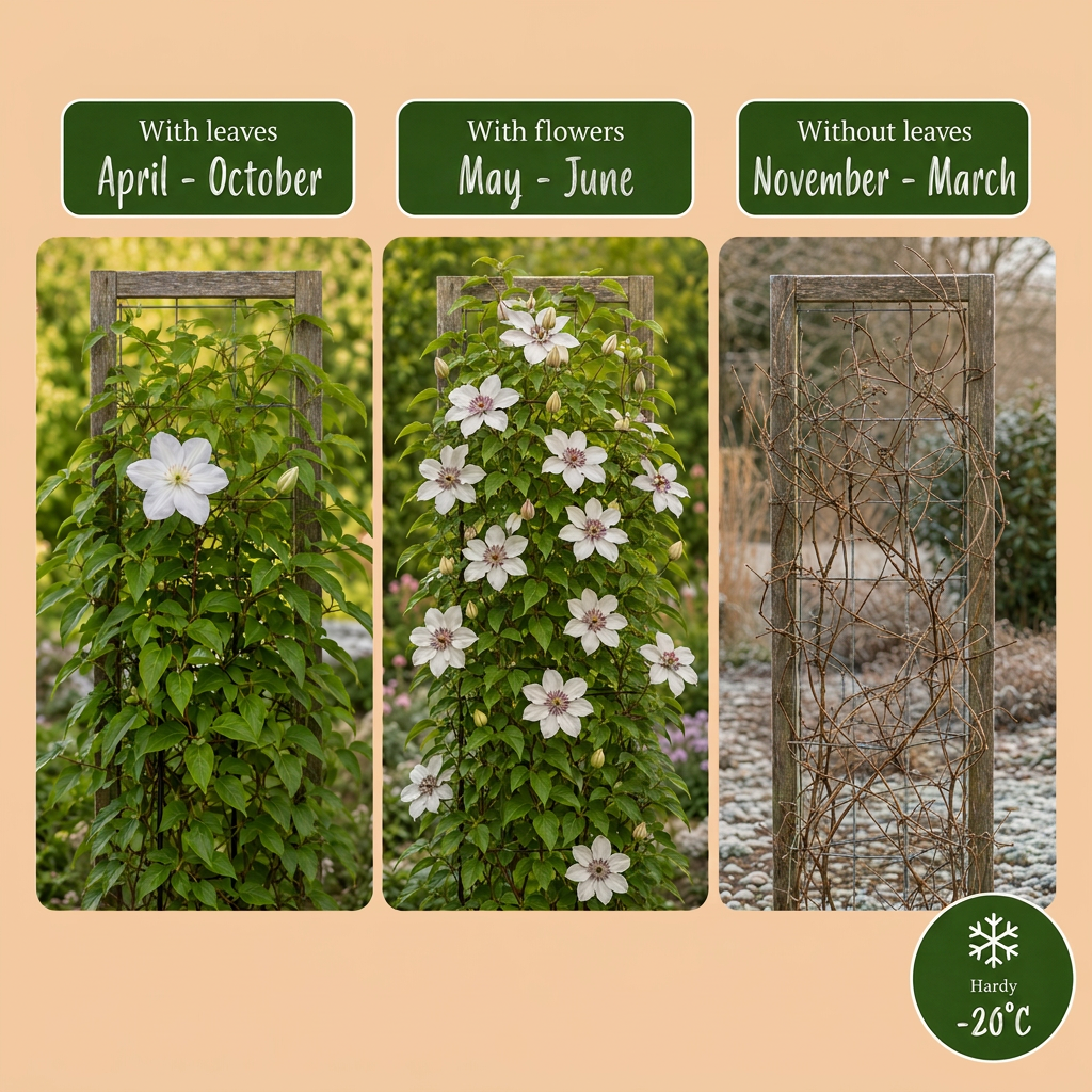 Clematis Miss Bateman - Bosrank 4x - Wit - Klimplant - Ø9cm - ↕35cm