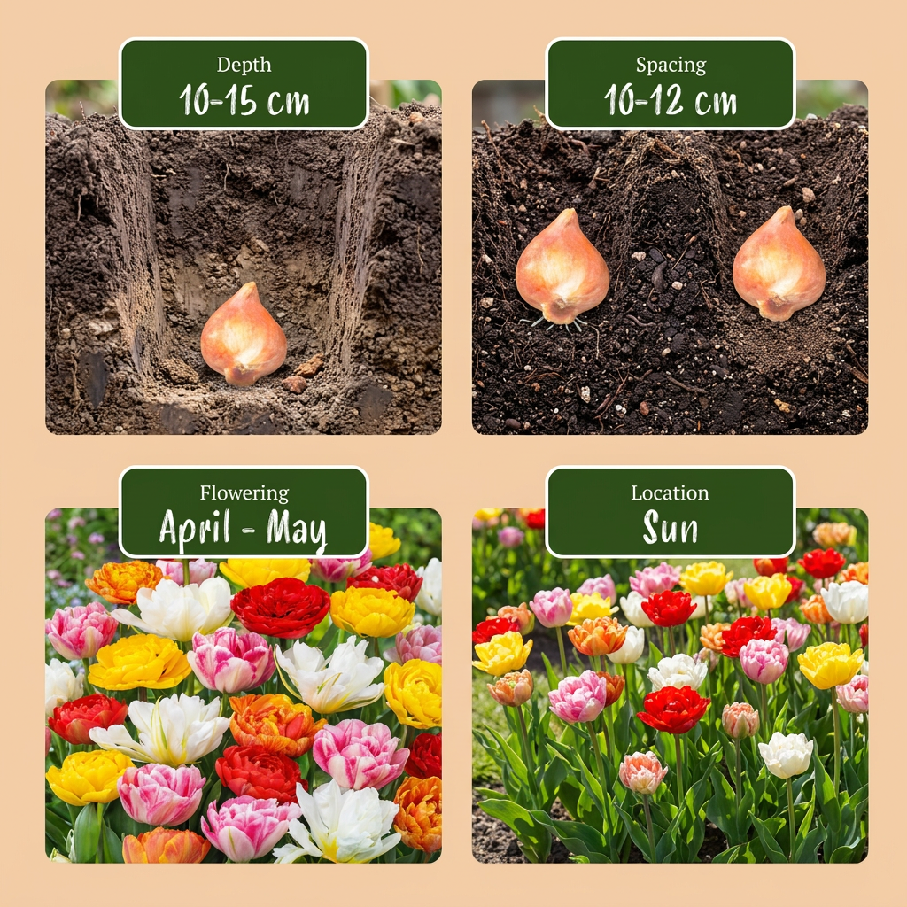 240x Tulipa Dupla Mix - Bulbos de flores - Mistura de tulipas duplas - Diversos - Floresce na primavera - Tamanho do bulbo 11/13