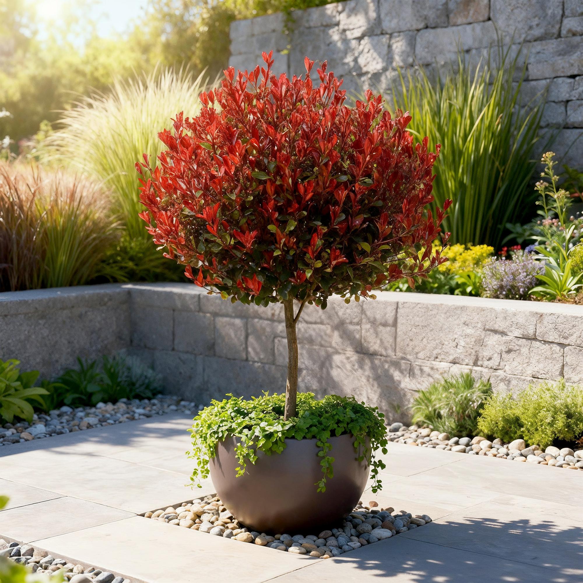 Photinia fraseri Little Red Robin - Terras Plant - Bladhoudend - Winterhard - Groen-Rood Blad - Pot 19cm Hoogte 90cm