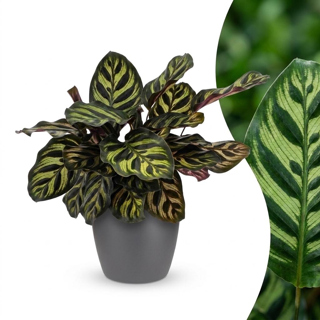 Calathea Makoyana - Pauwenplant - met Potter Grijs - Pot 12cm - Hoogte - 25cm