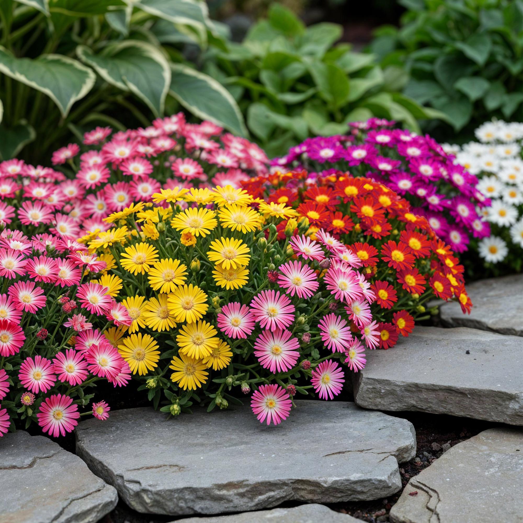 Green boutiQ – Bodendecker – Winterhart – Delosperma – 8 Pflanzen – Farben: Rot, Gelb, Lila, Rosa – Pflegeleicht – Topfgröße: 14 cm, Höhe: 17 cm